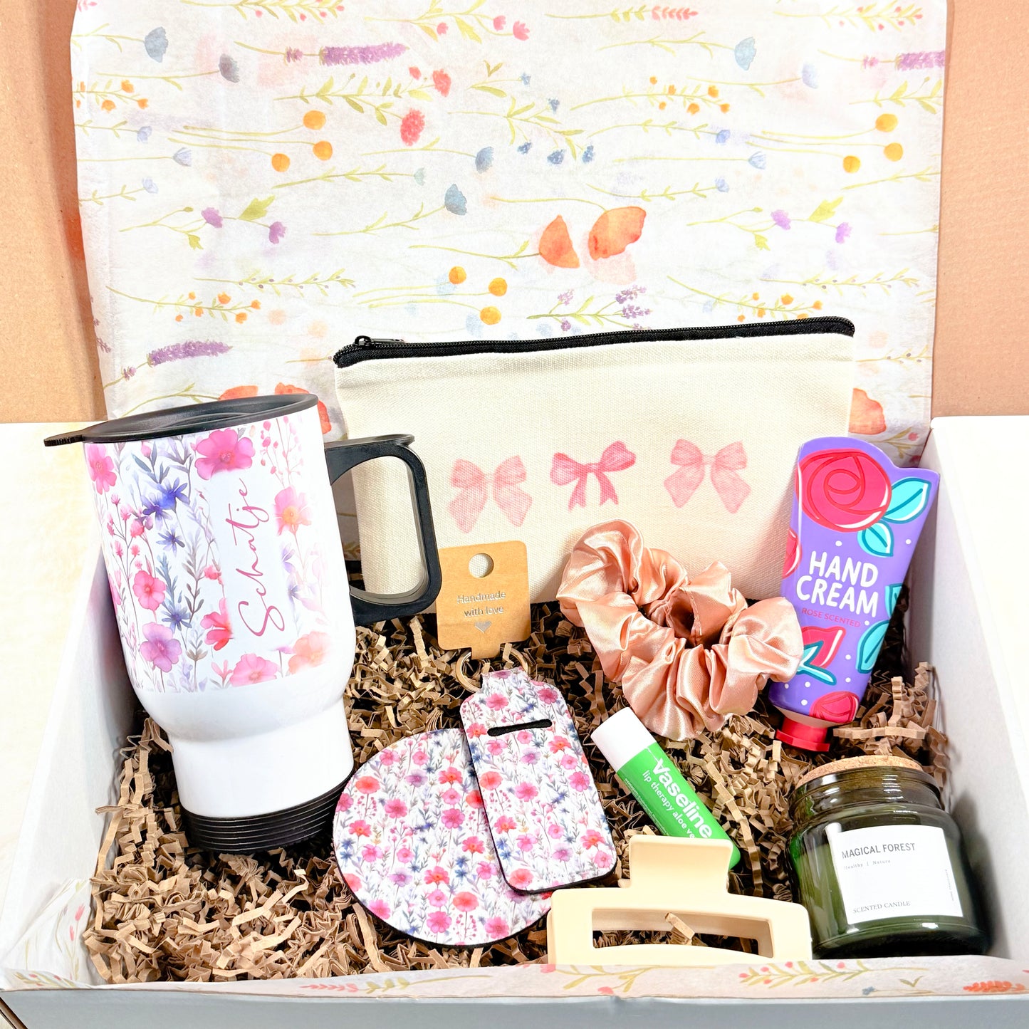 Personalized Pink Floral Self Care Special Gift Set with Greeting Card