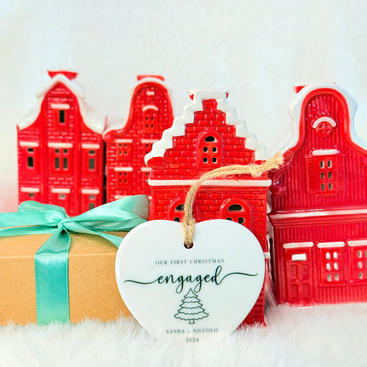 Personalized First Christmas Engaged Ceramic Ornament