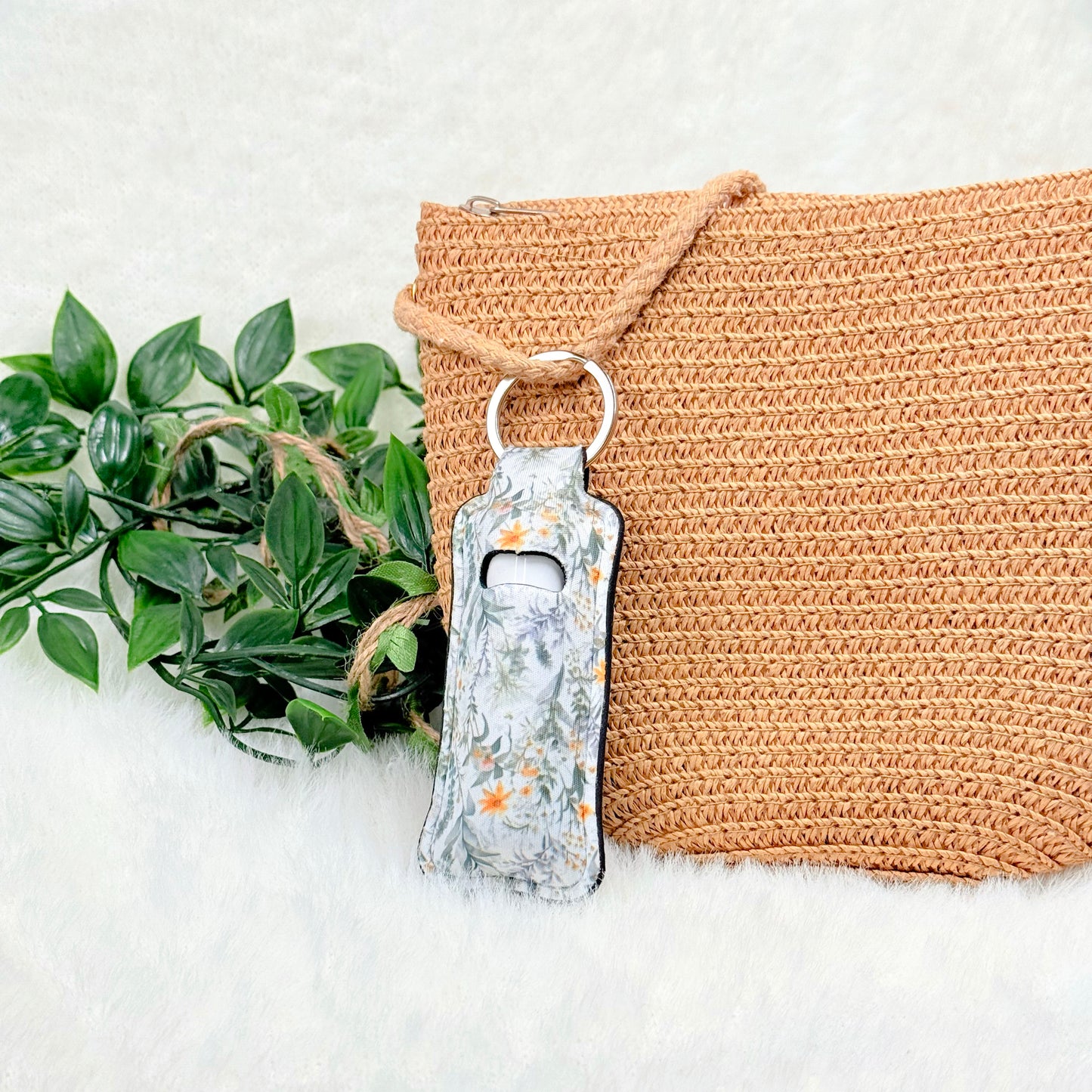 Green Floral Lipbalm Holder Keychain