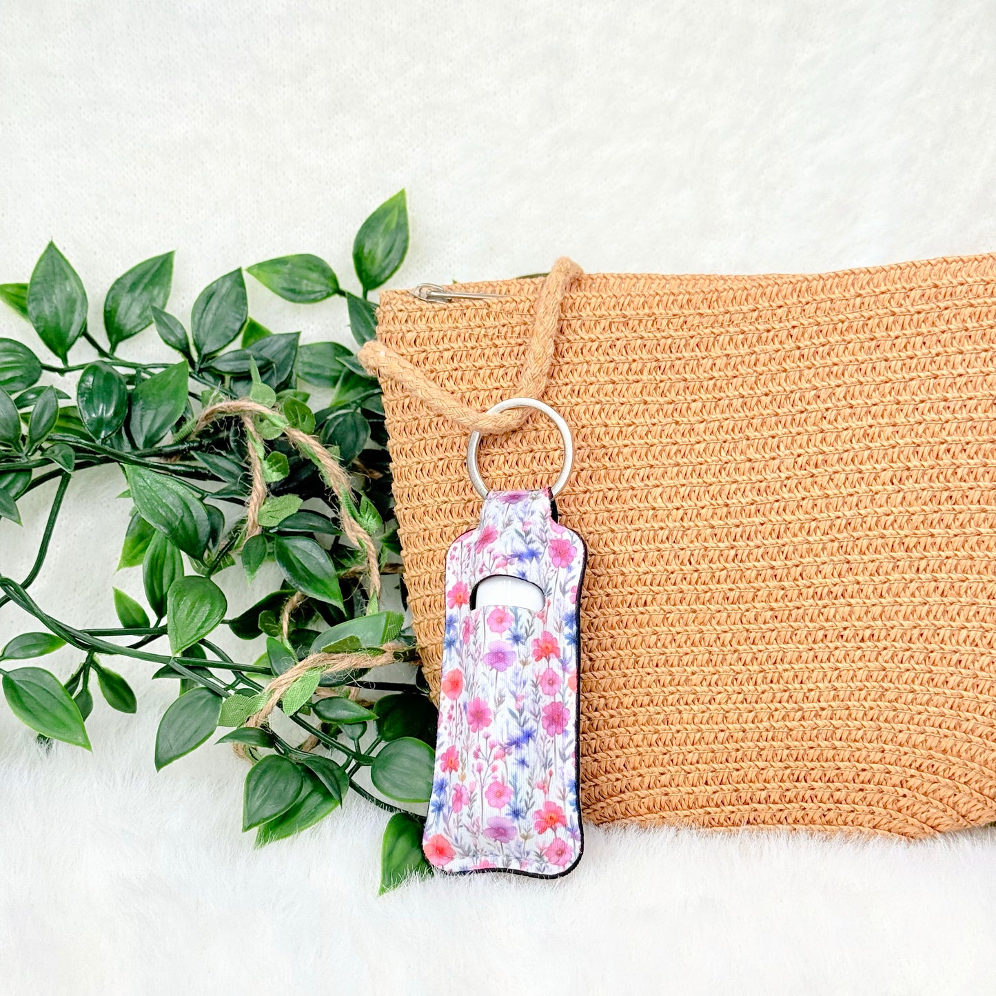 Pink Floral Lipbalm Holder Keychain