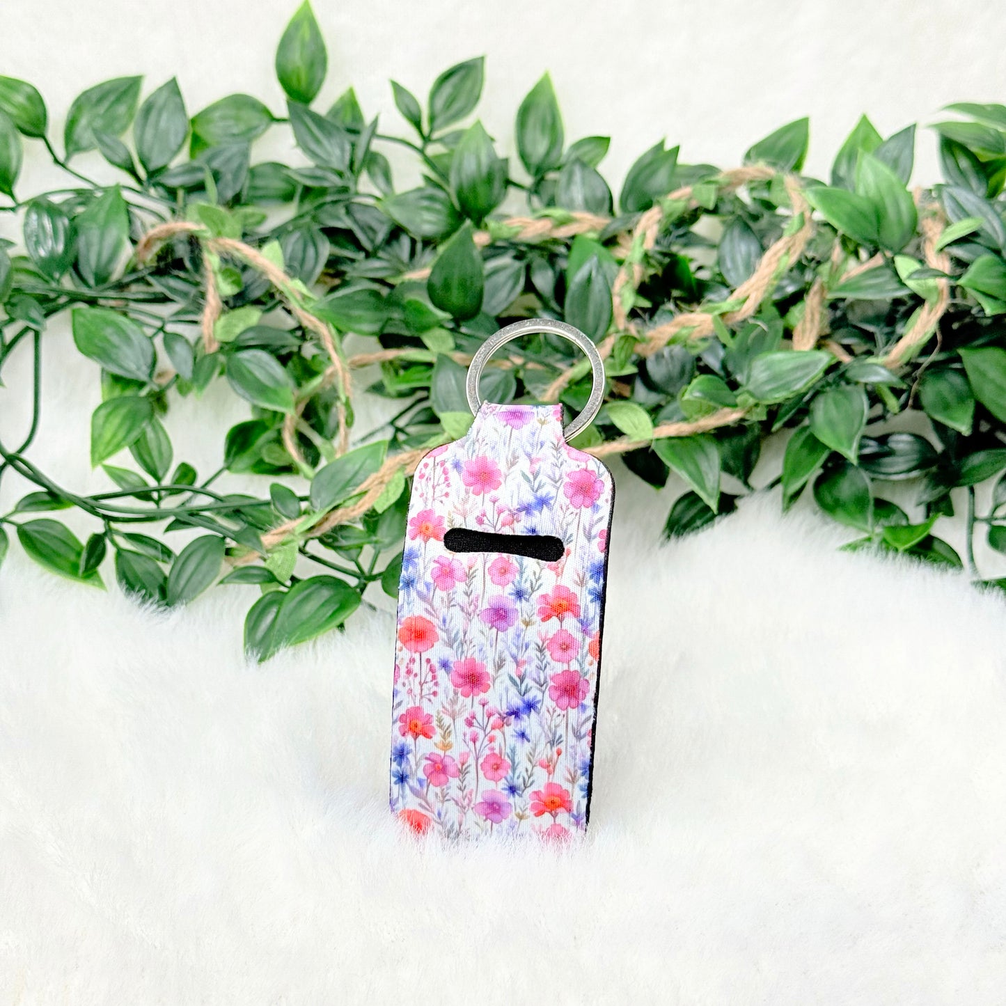 Pink Floral Lipbalm Holder Keychain