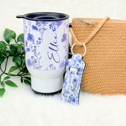 Blue Floral Lipbalm Holder Keychain