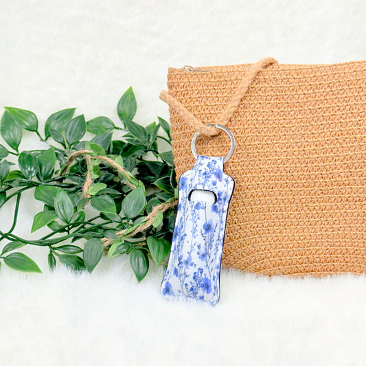 Blue Floral Lipbalm Holder Keychain