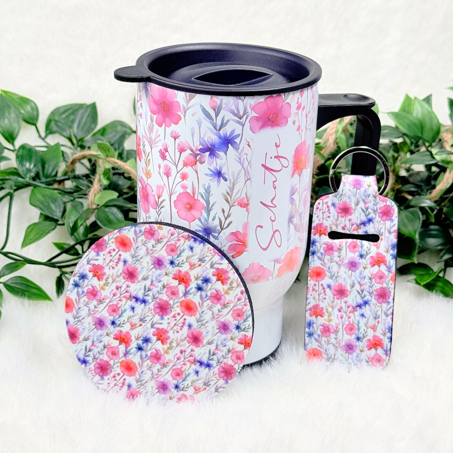 Personalized Matching Pink Floral Gift Set with Greeting Card