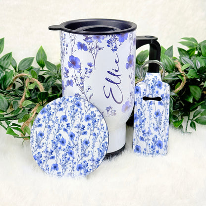 Personalized Matching Purple and Blue Floral Gift Set with Greeting Card