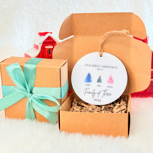 Personalized First Christmas as Family of Three Christmas Acrylic Ornament