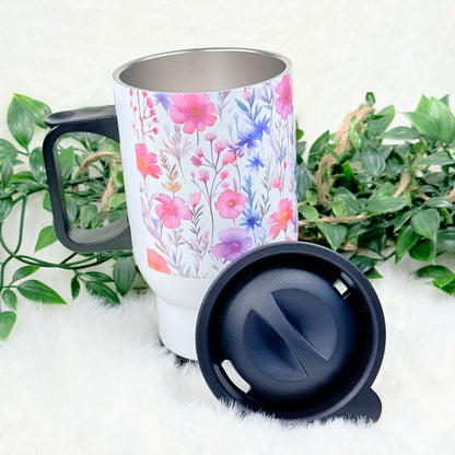 Personalized Pink Floral Travel Mug