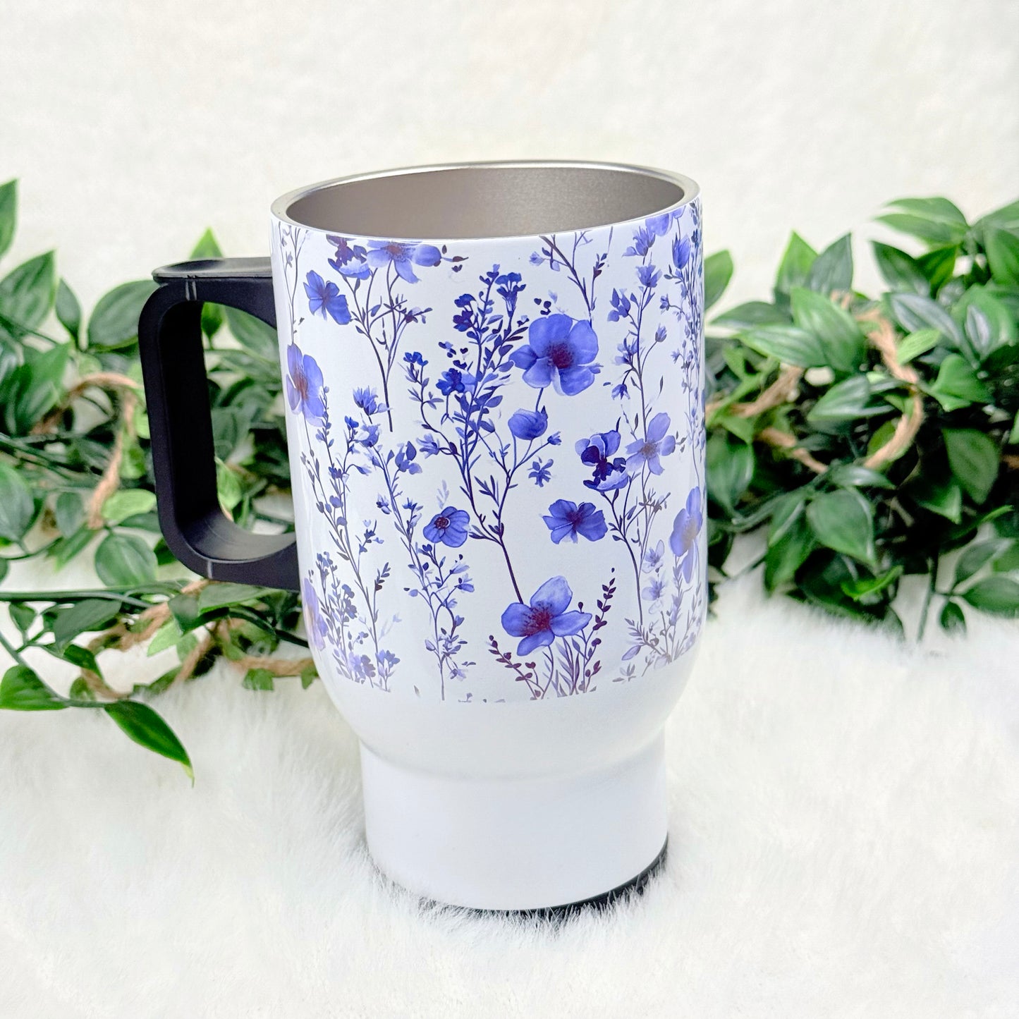 Personalized Purple Floral Travel Mug