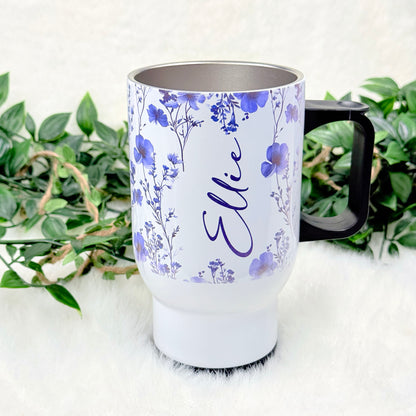 Personalized Purple Floral Travel Mug