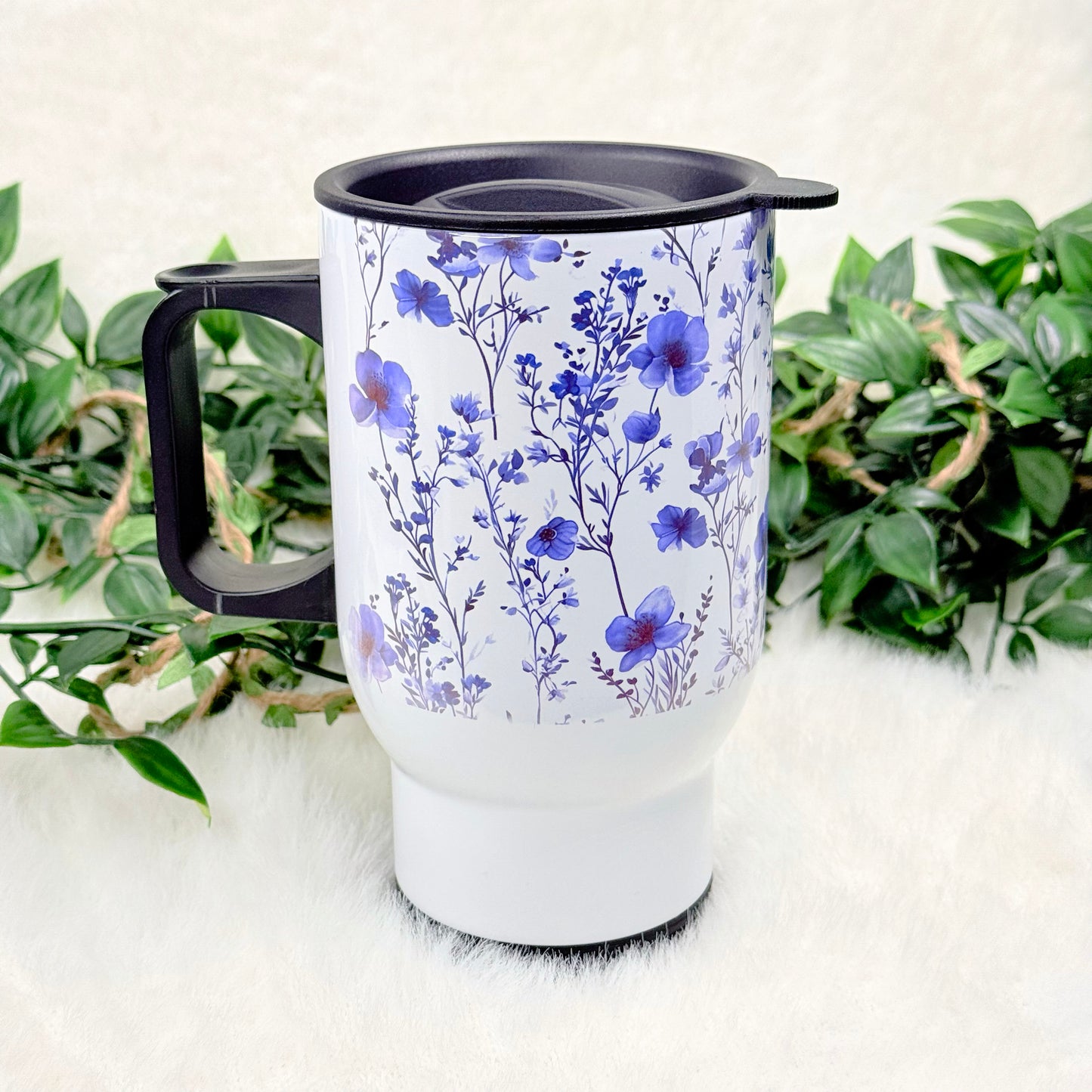 Personalized Purple Floral Travel Mug