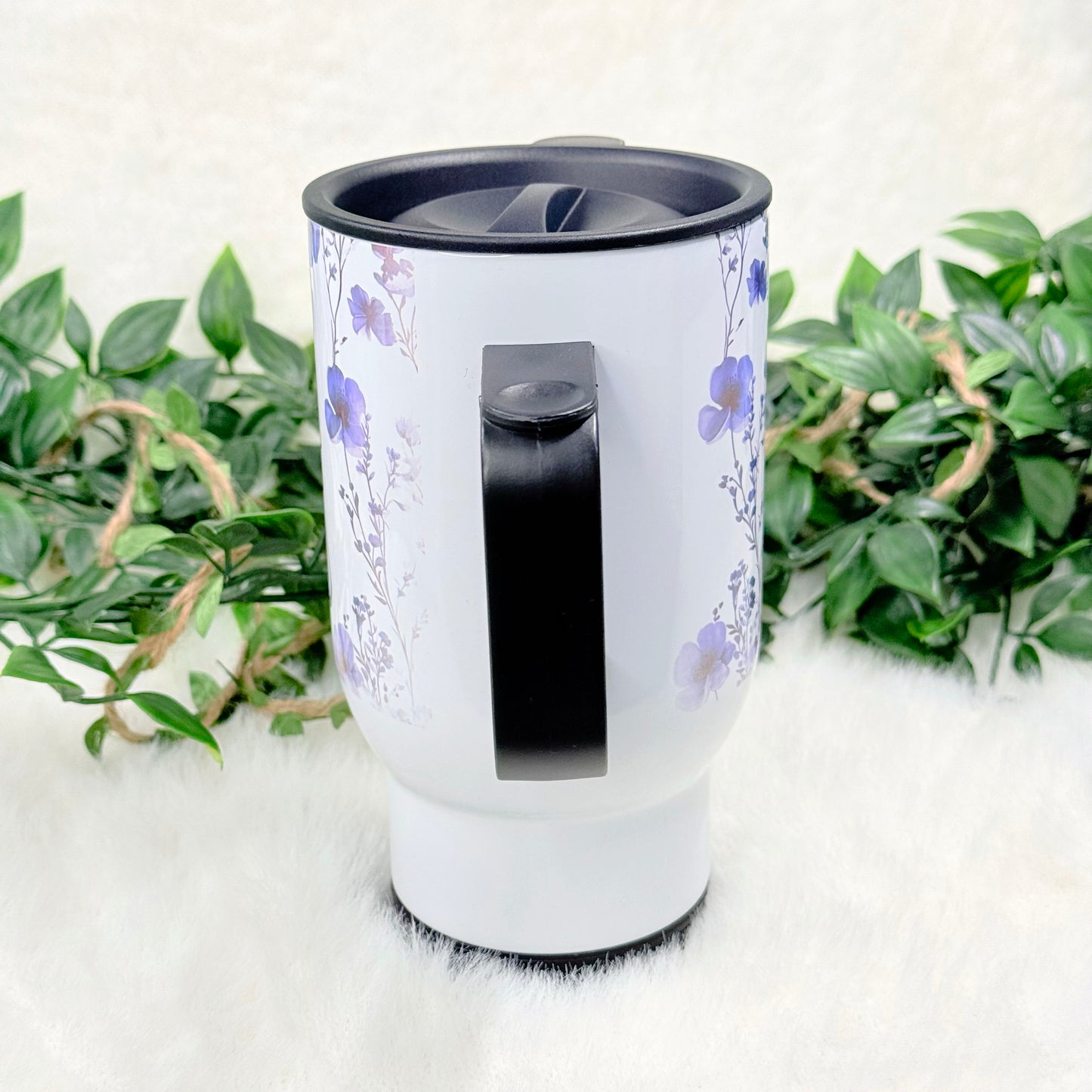 Personalized Purple Floral Travel Mug