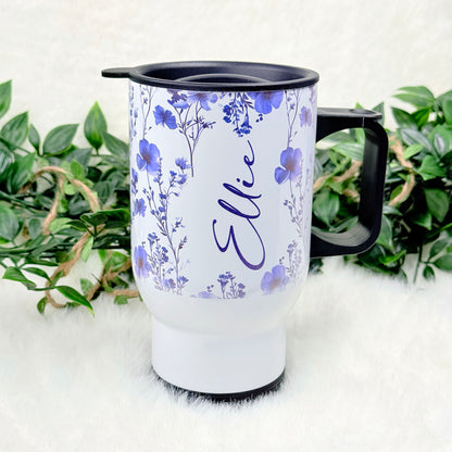 Personalized Purple Floral Travel Mug