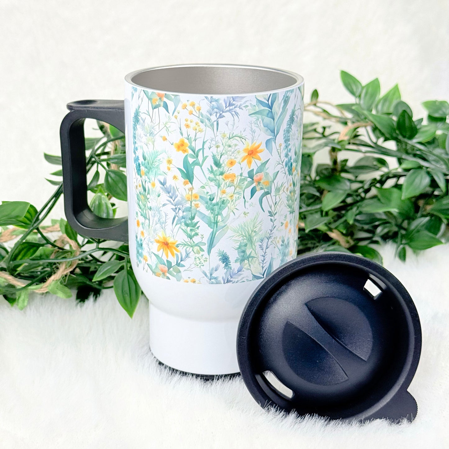 Personalized Green Floral Travel Mug