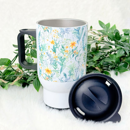 Personalized Green Floral Travel Mug