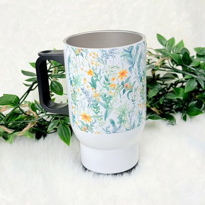 Personalized Green Floral Travel Mug