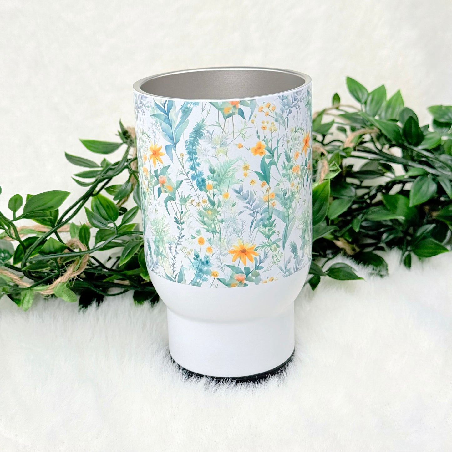 Personalized Green Floral Travel Mug