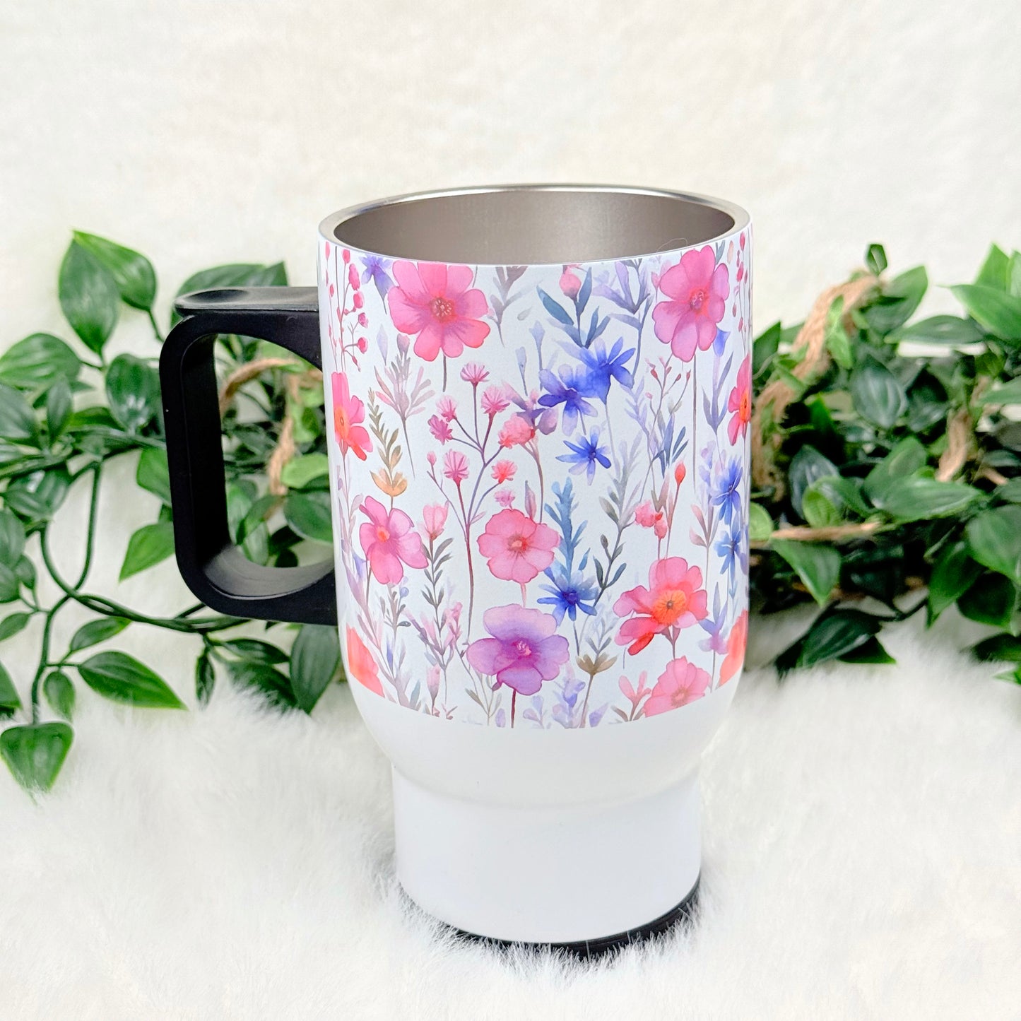 Personalized Pink Floral Travel Mug