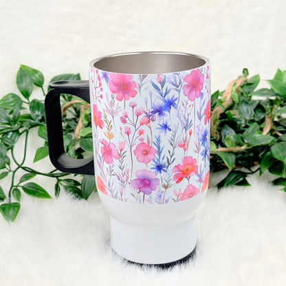 Personalized Pink Floral Travel Mug