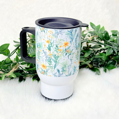 Personalized Green Floral Travel Mug