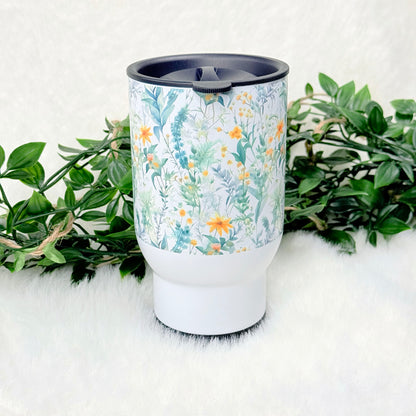 Personalized Green Floral Travel Mug