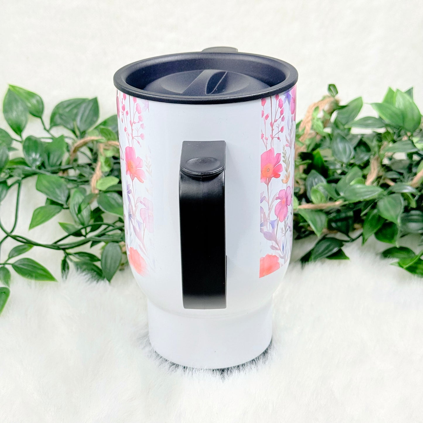 Personalized Pink Floral Travel Mug