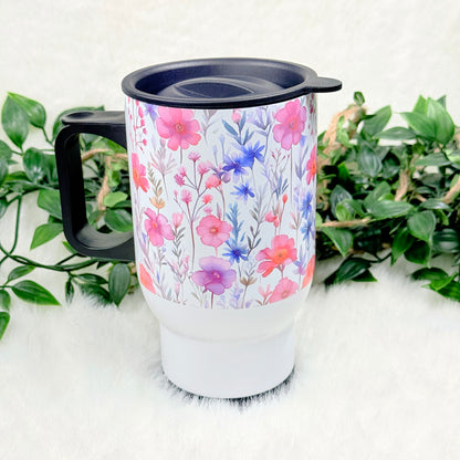 Personalized Pink Floral Travel Mug