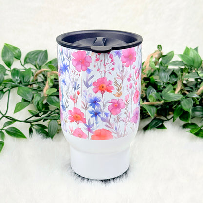 Personalized Pink Floral Travel Mug