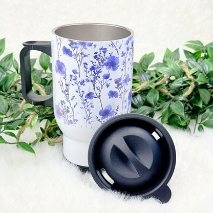 Personalized Purple Floral Travel Mug