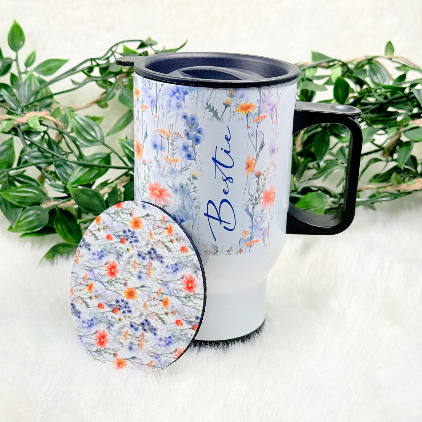 Personalized Floral Travel Mug & Coaster Gift Set