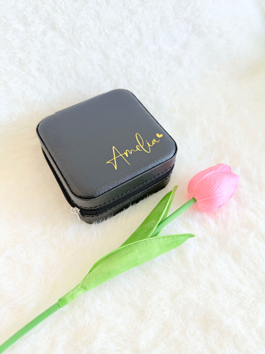 Personalised Black PU Leather Travel Jewellery Box