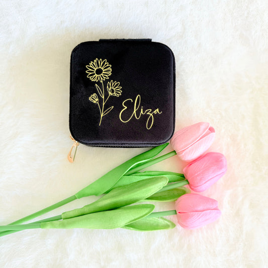 Personalised Luxury Black Velvet Travel Jewellery Box