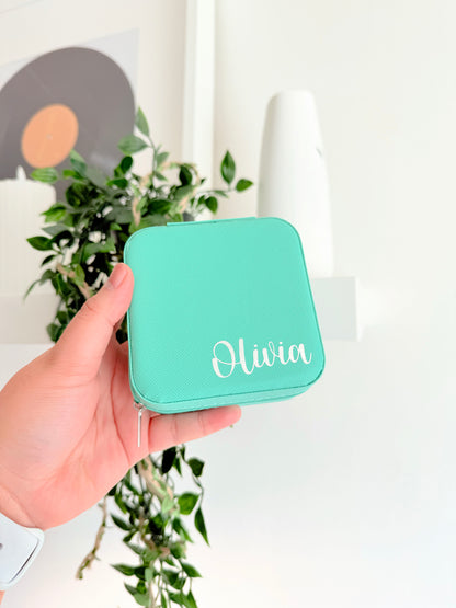 Personalised Mint Green PU Leather Travel Jewellery Box