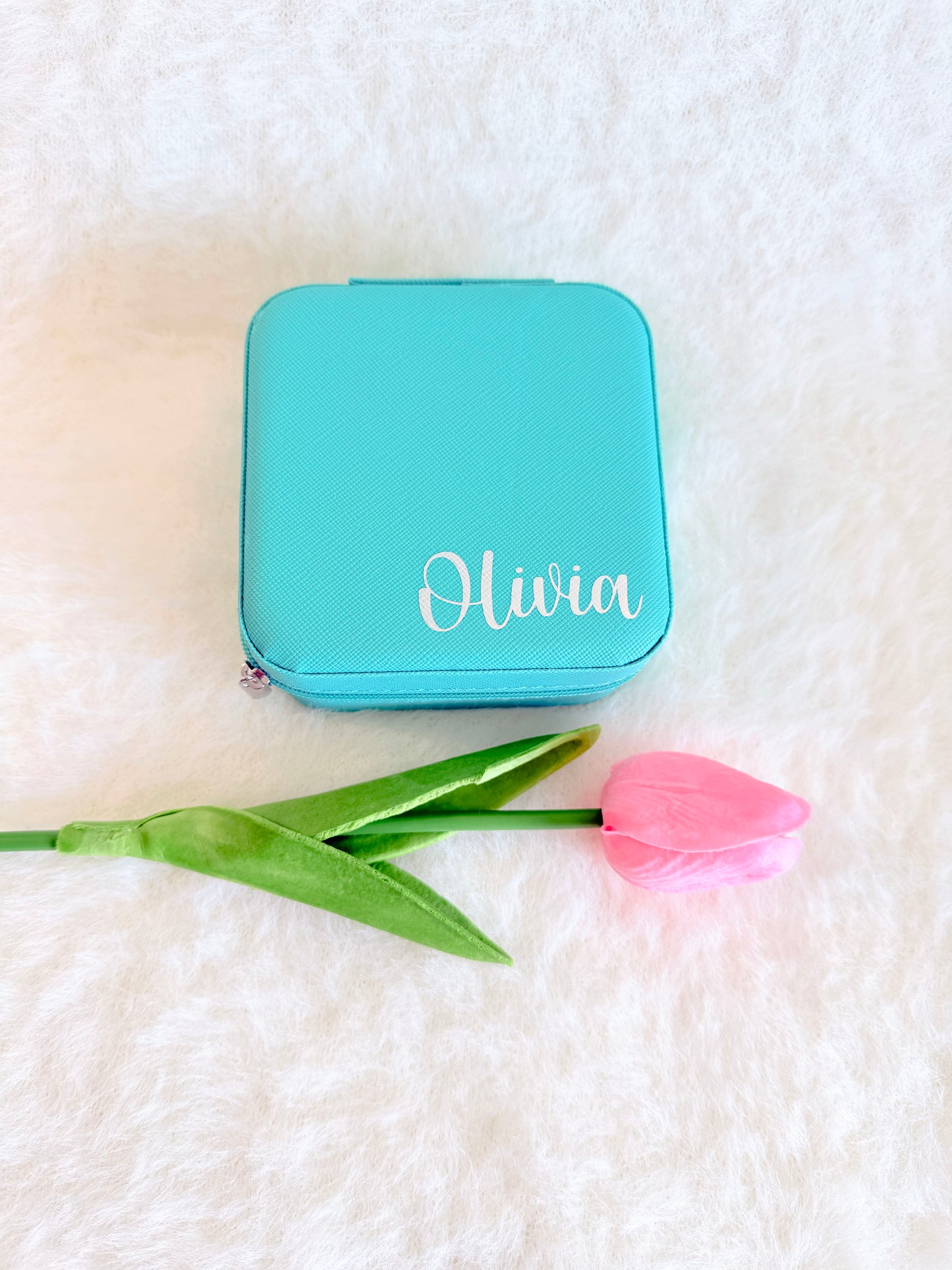 Personalised Mint Green PU Leather Travel Jewellery Box