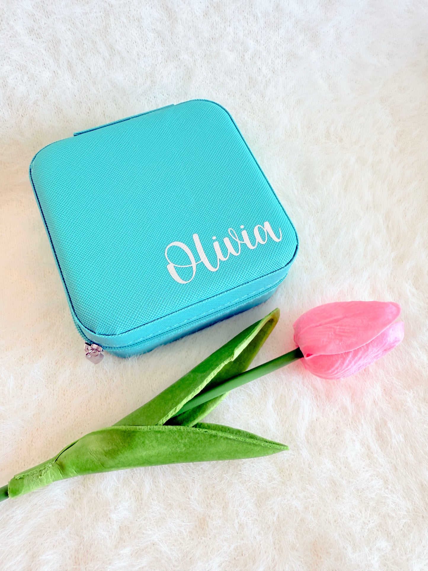 Personalised Mint Green PU Leather Travel Jewellery Box
