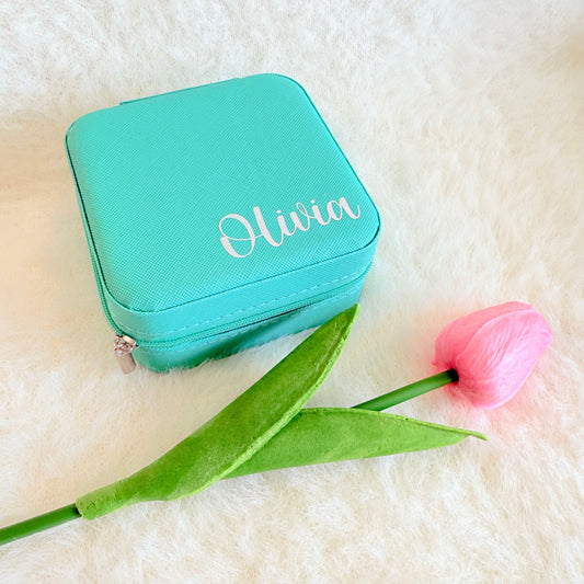 Personalised Mint Green PU Leather Travel Jewellery Box