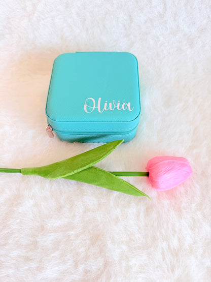 Personalised Mint Green PU Leather Travel Jewellery Box