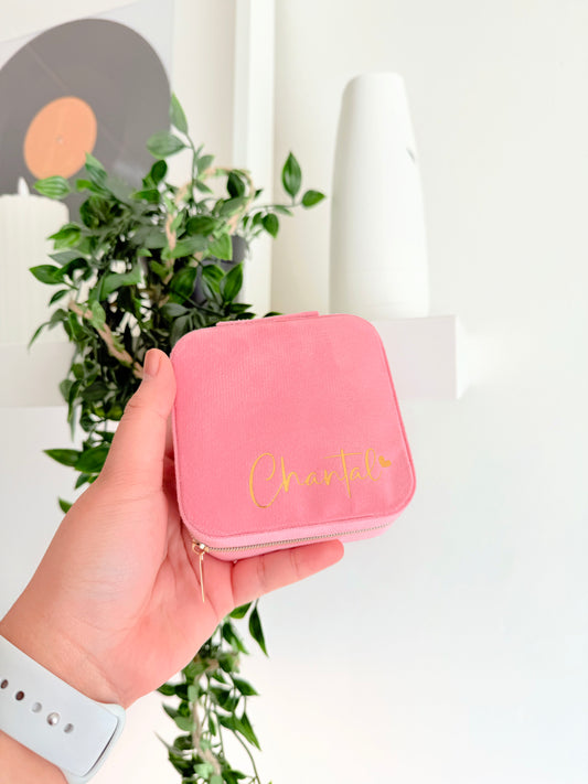 Personalised Travel Jewellery Box - Pink Velvet