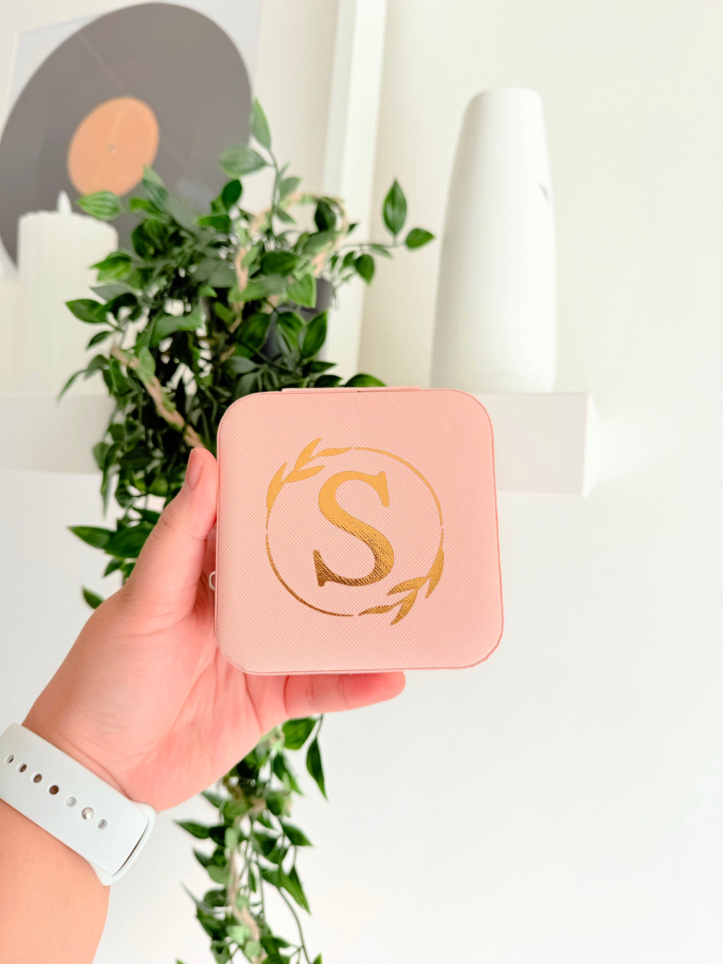 Personalised Travel Jewellery Box with Mirror - Pink Peach