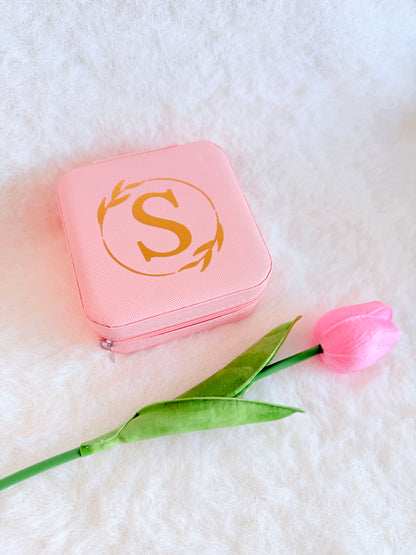 Personalised Travel Jewellery Box with Mirror - Pink Peach