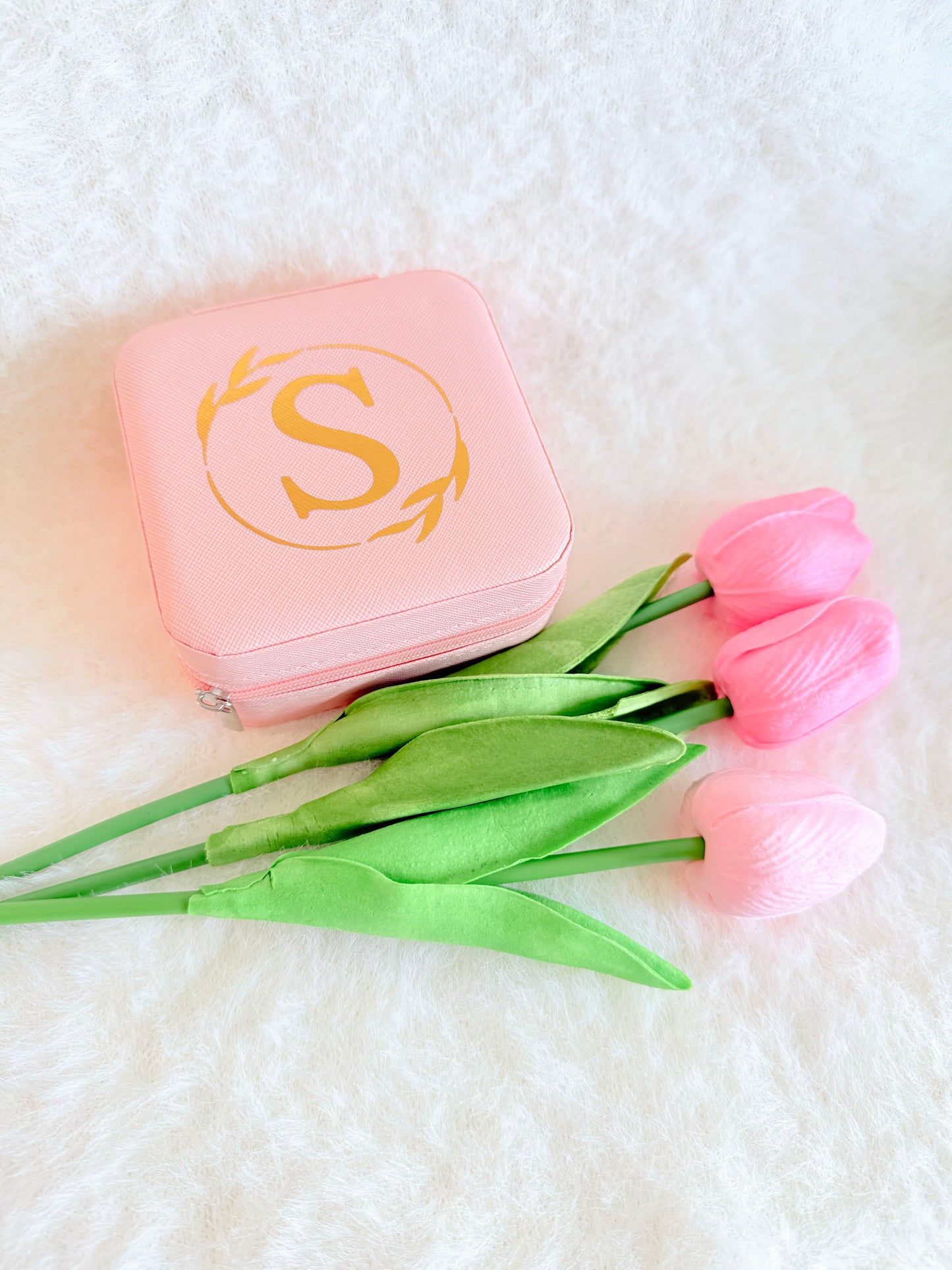 Personalised Travel Jewellery Box with Mirror - Pink Peach