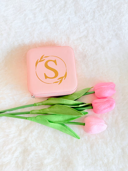 Personalised Travel Jewellery Box with Mirror - Pink Peach