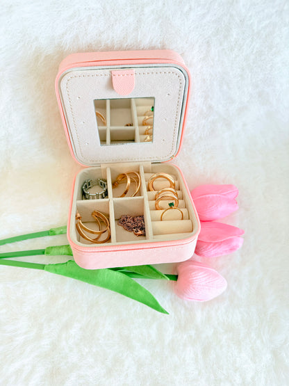 Personalised Travel Jewellery Box with Mirror - Pink Peach