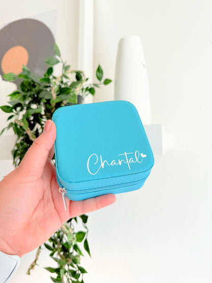 Personalised Turquoise Blue PU Leather Travel Jewellery Box