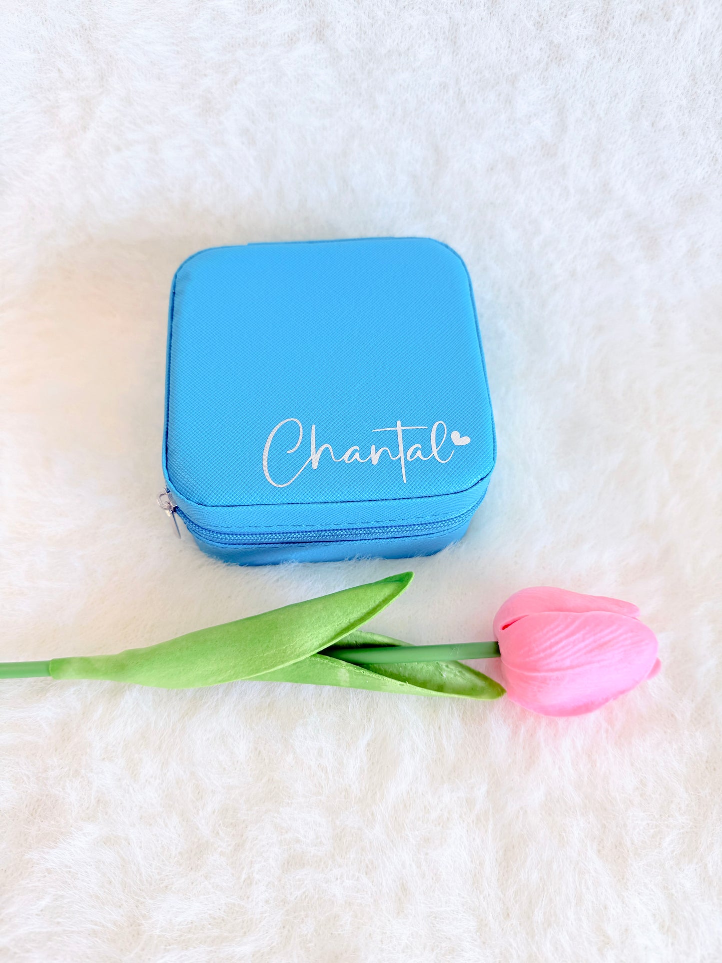 Personalised Turquoise Blue PU Leather Travel Jewellery Box