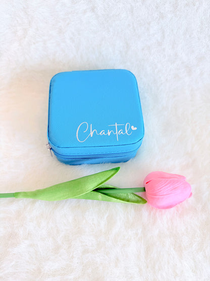 Personalised Turquoise Blue PU Leather Travel Jewellery Box