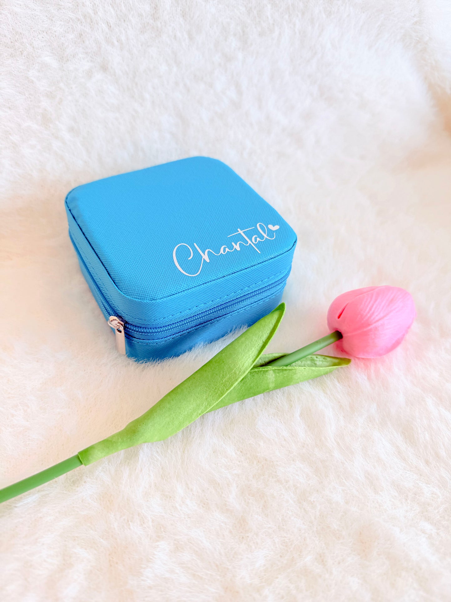 Personalised Turquoise Blue PU Leather Travel Jewellery Box