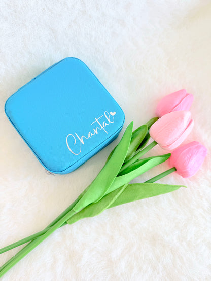 Personalised Turquoise Blue PU Leather Travel Jewellery Box