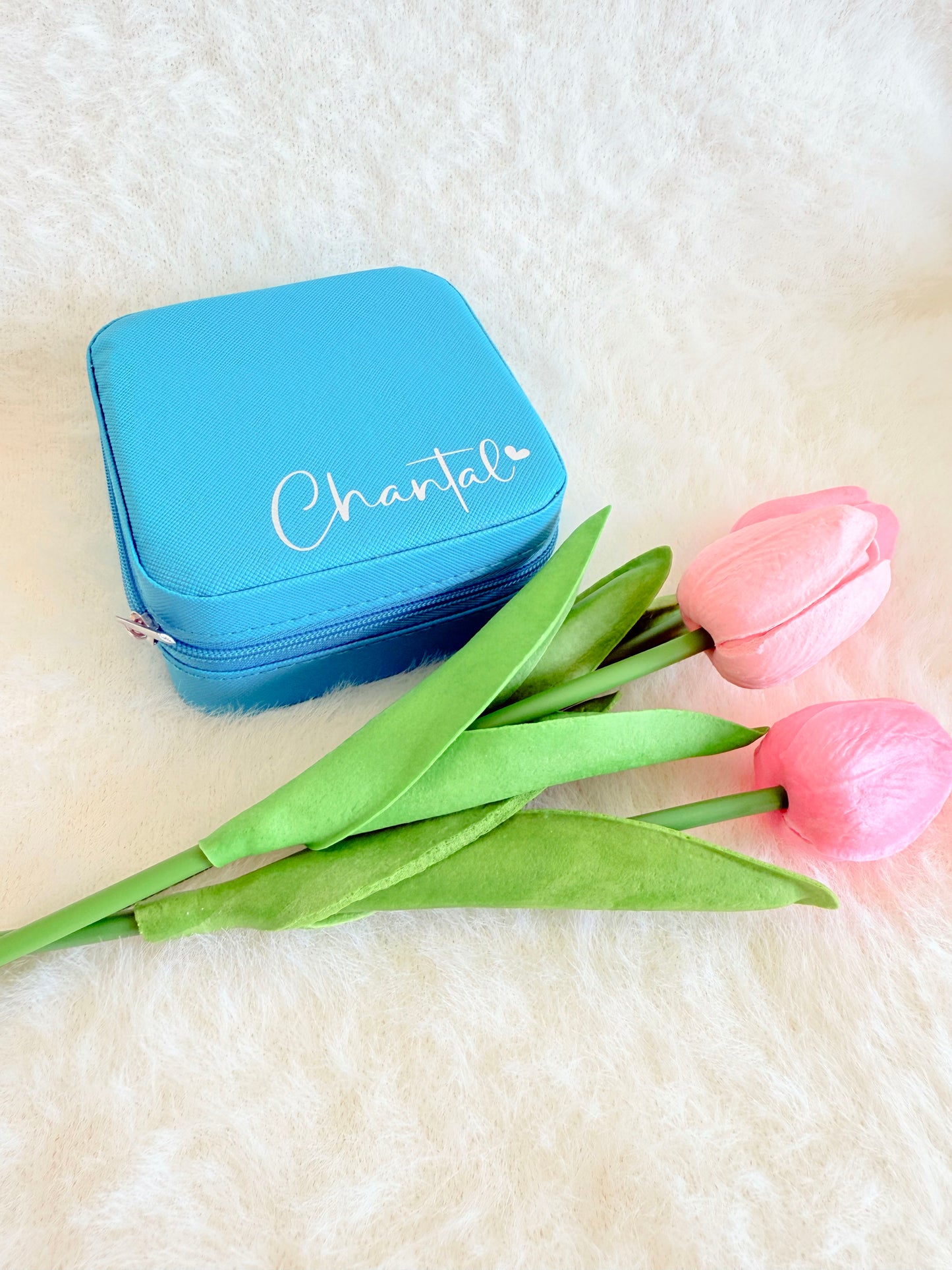 Personalised Turquoise Blue PU Leather Travel Jewellery Box