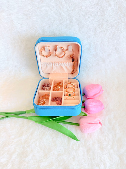 Personalised Turquoise Blue PU Leather Travel Jewellery Box
